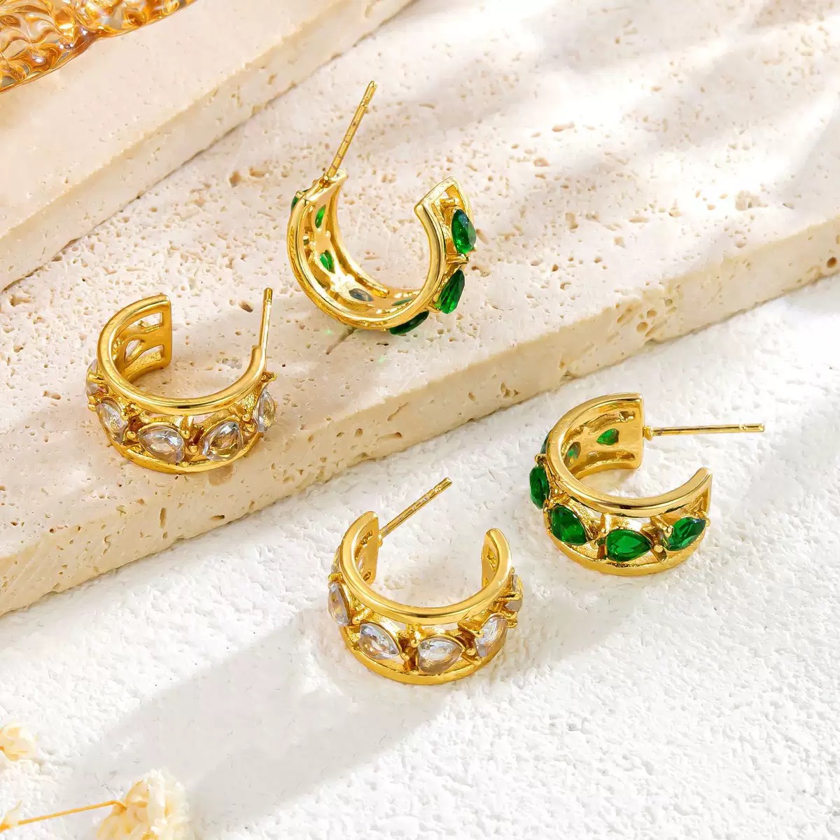 C-shaped stainless steel earrings with zircon