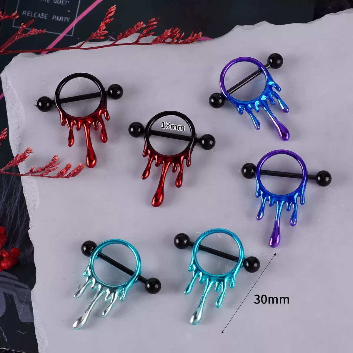 Black series nipple rings, hip-hop punk skull nipple rings, cross set, piercing accessories