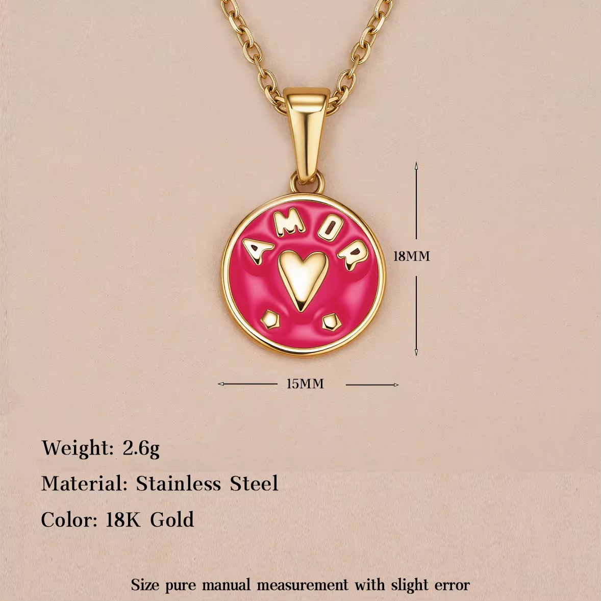Enamel heart-shaped pendant, 18K gold-plated stainless steel pendant in the shapes of bear, alien and donut, DIY necklaces and accessories for both women and men.