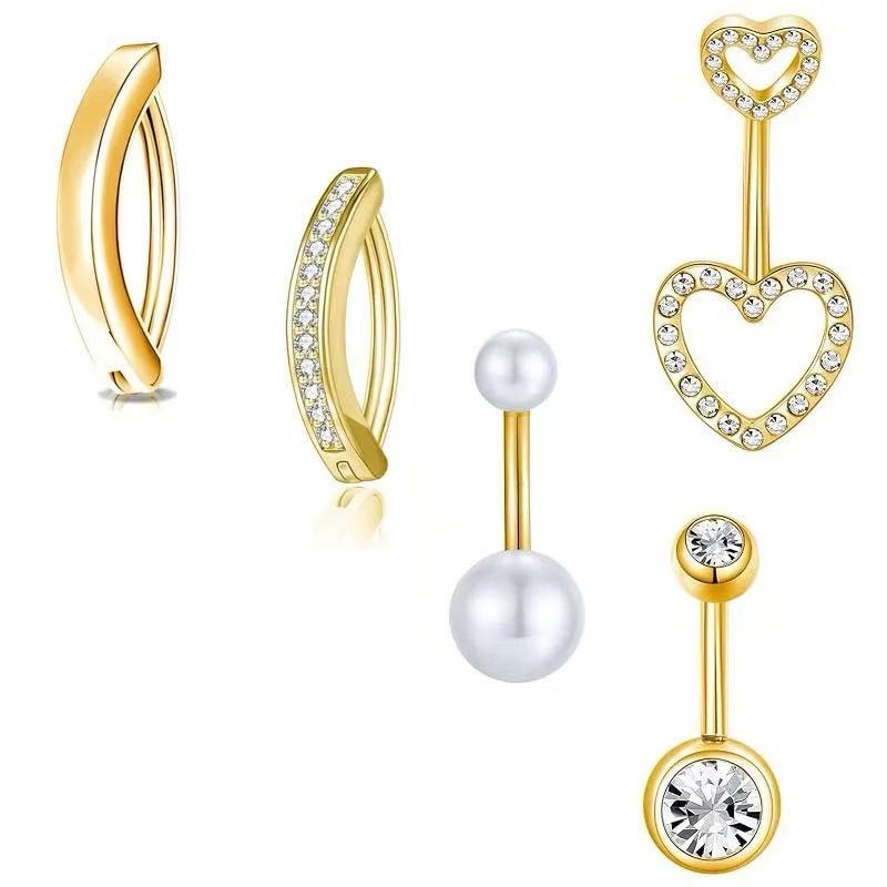 Navel rings with teardrop - shaped cubic zirconia and diamond - like rhinestone inlays. Stainless steel all - match navel studs, body piercing jewelry.