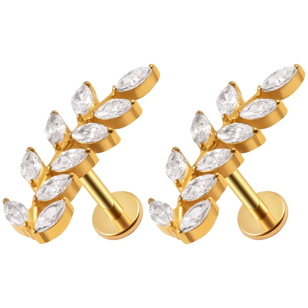 Titanium alloy F136 ear studs, helix ear studs, lip studs. Exquisitely carved and inlaid with cubic zirconias. Anti-allergic body piercing jewelry.