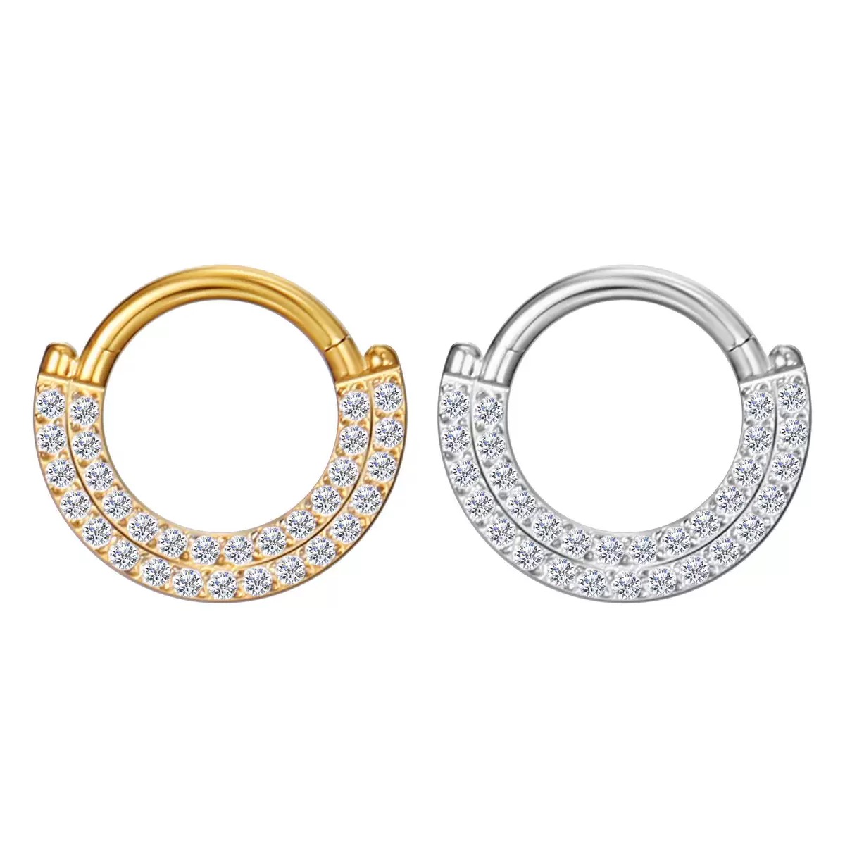316L stainless steel nose ring with stones inlaid side by side, closed ring, combined ring, suitable for the nasal septum, can also be used as an earring.