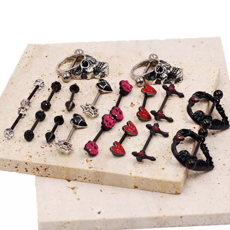 Black series nipple rings, hip-hop punk skull nipple rings, cross set, piercing accessories