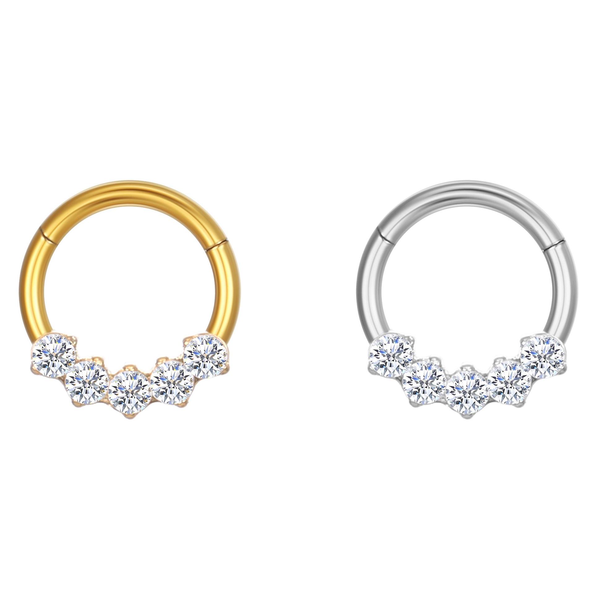 F136 titanium nose hoop inlaid with cubic zirconia, ear hoop made of G23 titanium alloy, human body piercing jewelry.