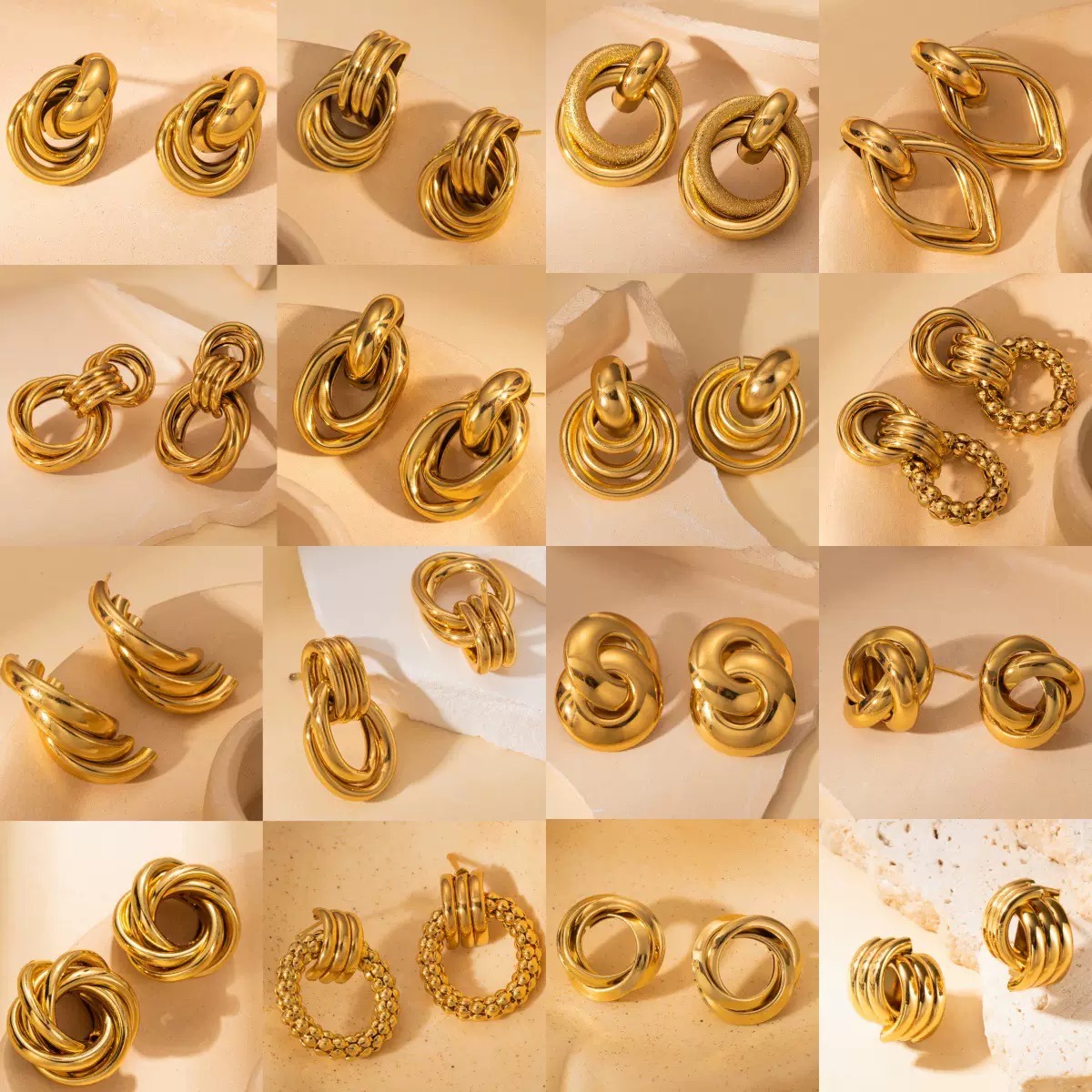 New European and American - style exaggerated titanium - steel earrings, 18K gold - plated