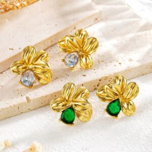 Stainless Steel Flower shaped Stud with zircon