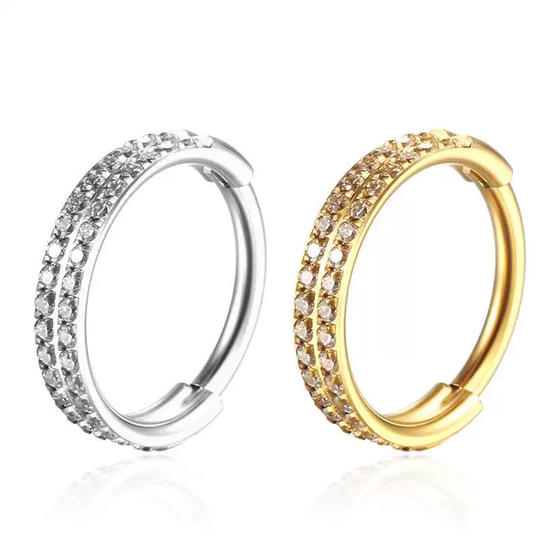 New product: G23 titanium nose ring with two rows of stones inlaid at the bottom, a closed ring made of titanium alloy, and also a nasal stud with a closed loop