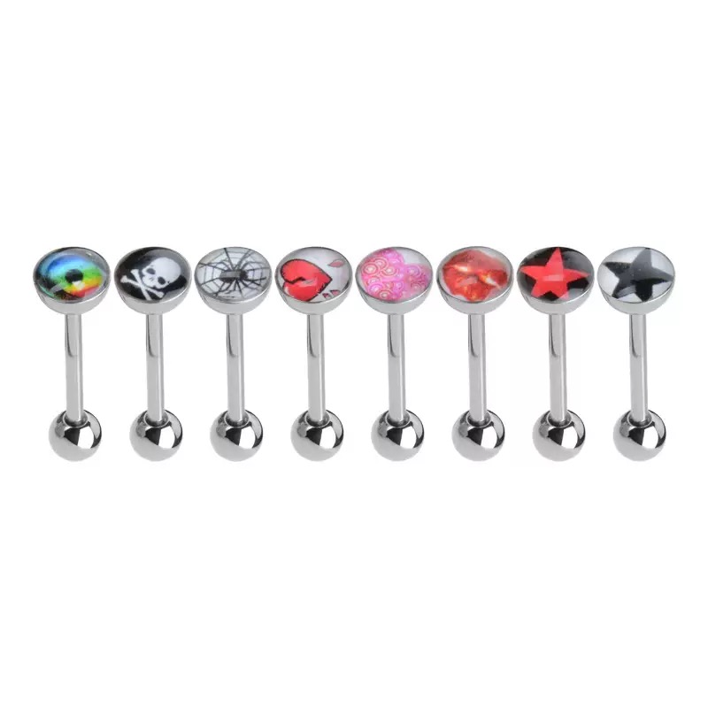 F136 titanium alloy tongue studs with dripping oil and colorful effect, cross-border punk-style personalized ear studs and lip studs, body piercing jewelry.