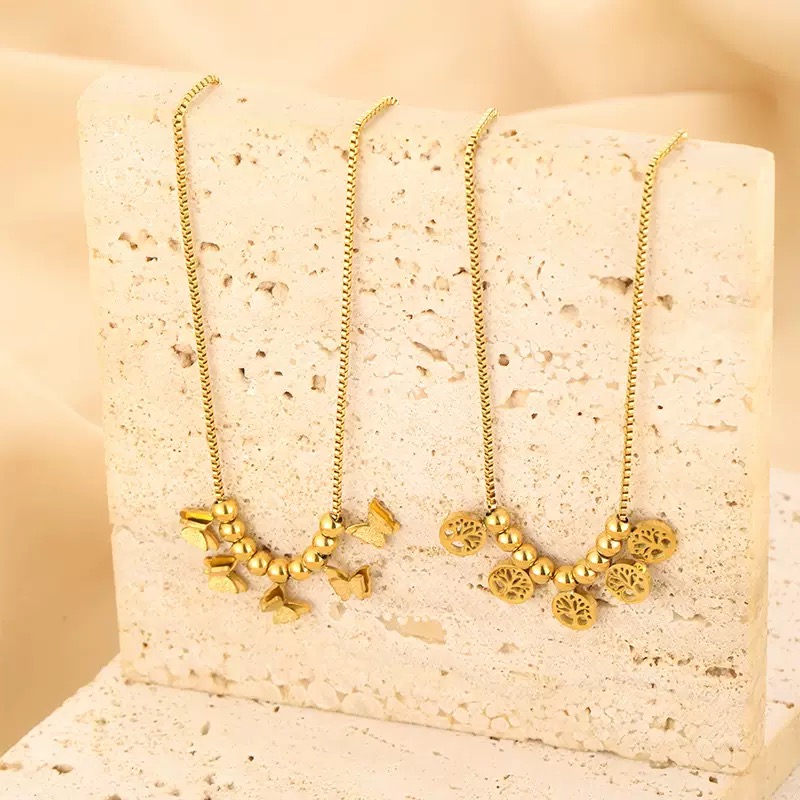 Three-dimensional butterfly Tree of Life pendant necklace