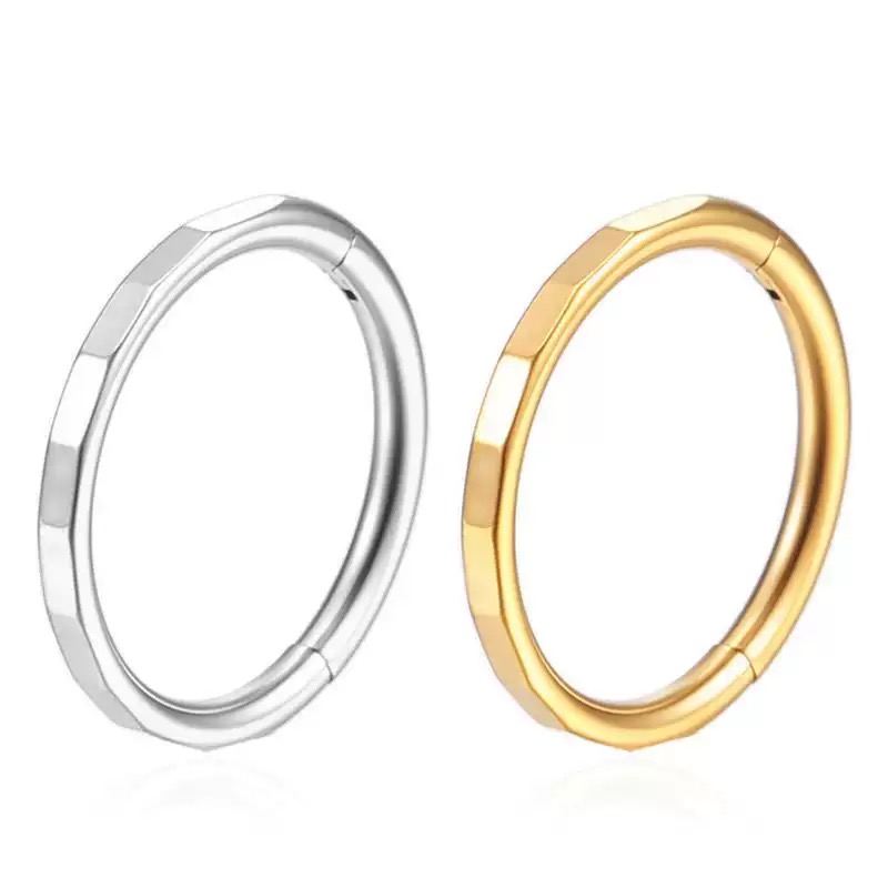 European and American bestseller - 316L stainless steel trapezoidal nose ring with knurling on the bottom, a closed ring made of titanium steel, a piercing ornament.