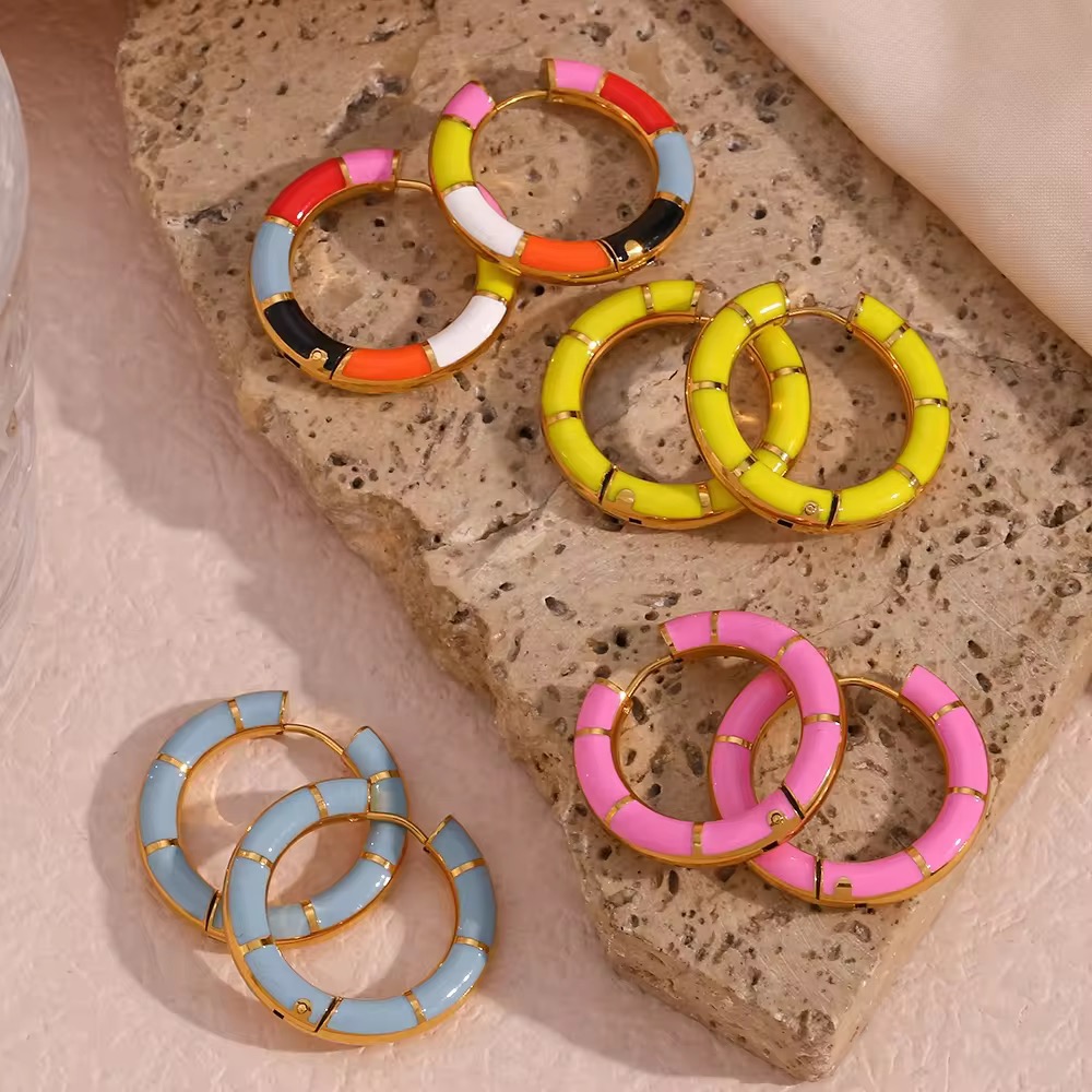 Colorful enamel drop - glazed earrings