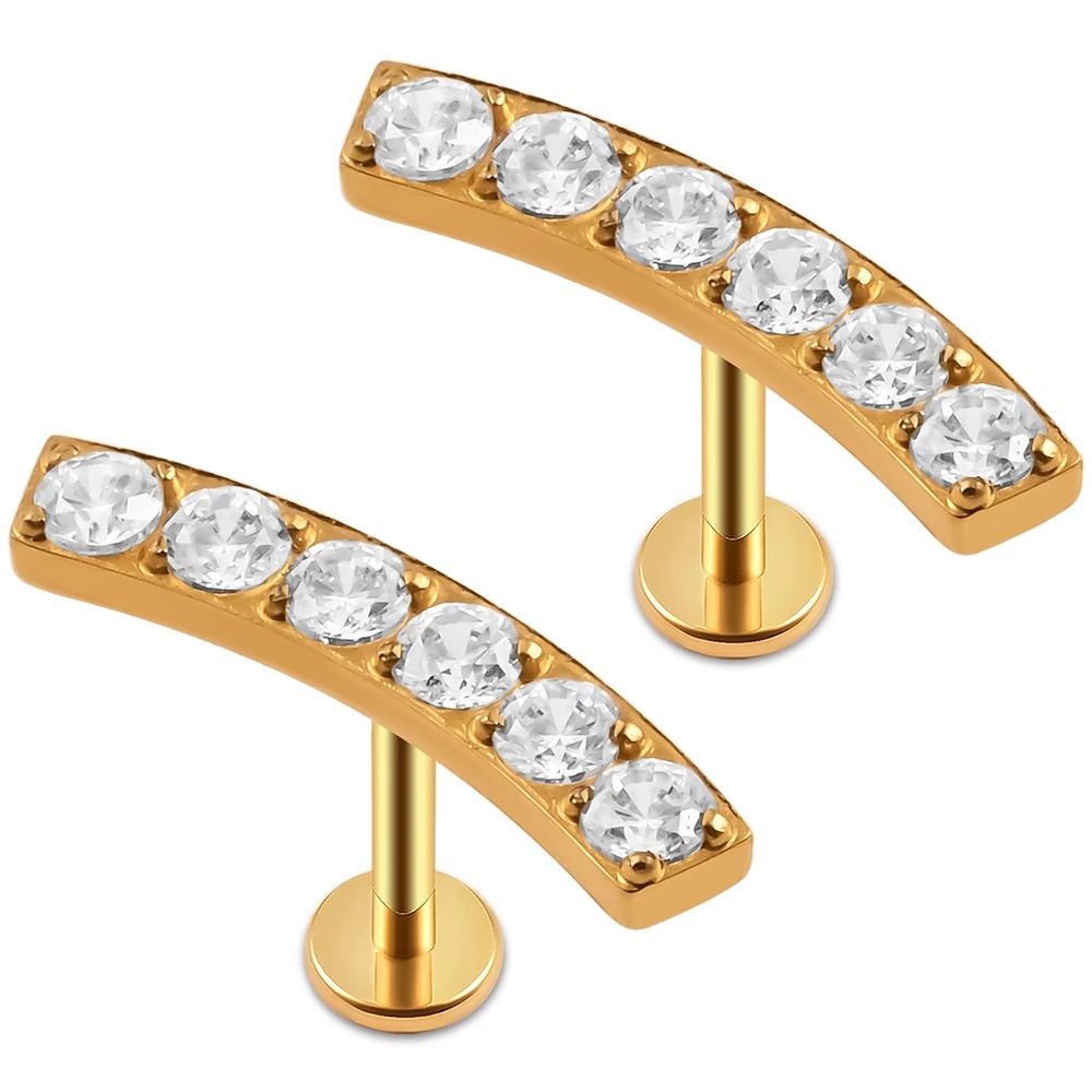 Titanium alloy F136 ear studs, helix ear studs, lip studs. Exquisitely carved and inlaid with cubic zirconias. Anti-allergic body piercing jewelry.