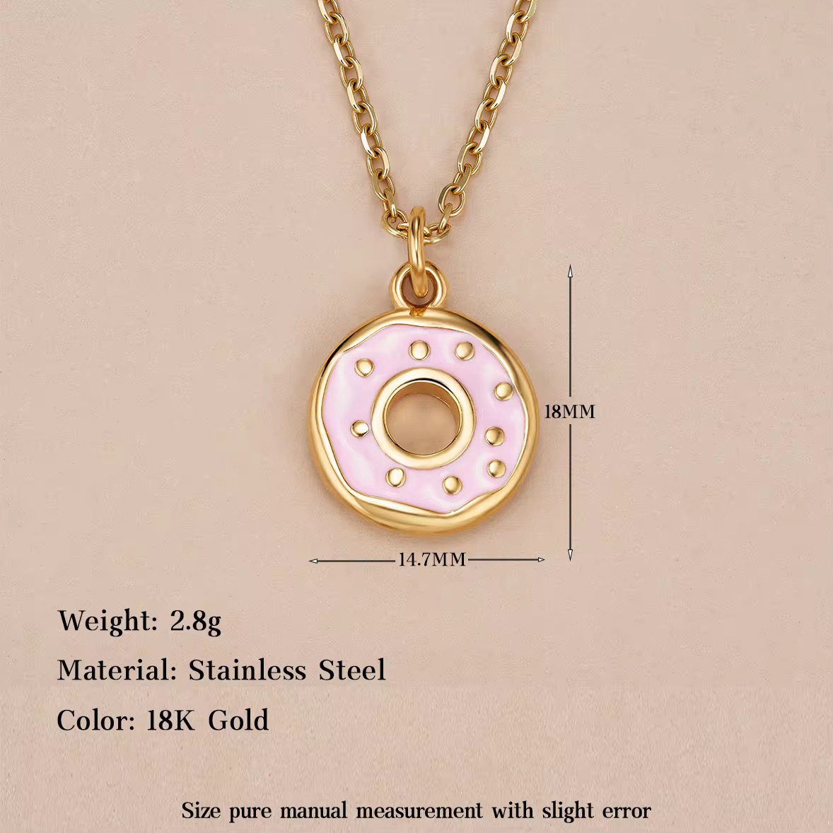 Enamel heart-shaped pendant, 18K gold-plated stainless steel pendant in the shapes of bear, alien and donut, DIY necklaces and accessories for both women and men.