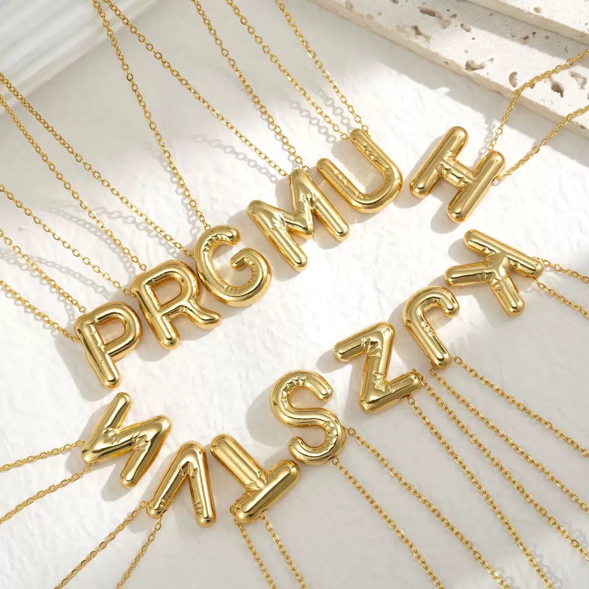 Custom 26 Letters surface bubble stainless Steel Necklaces