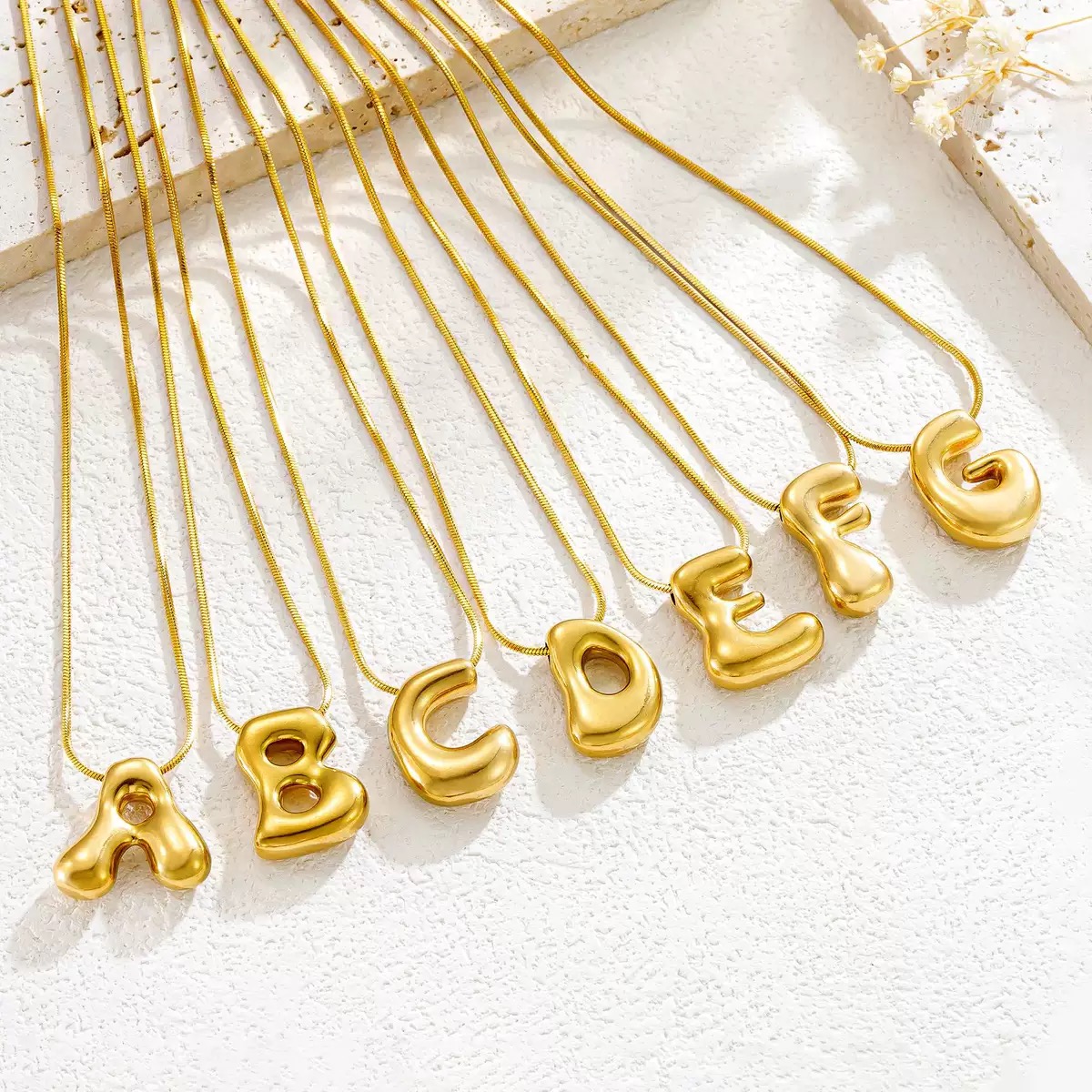 Custom 26 Letters surface bubble stainless Steel Necklaces