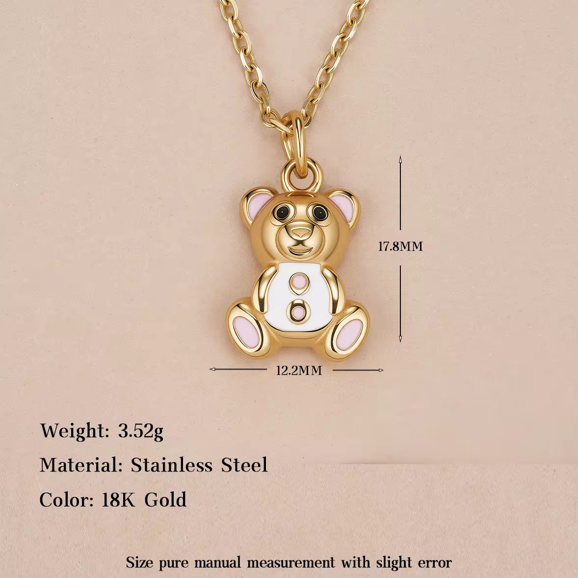 Enamel heart-shaped pendant, 18K gold-plated stainless steel pendant in the shapes of bear, alien and donut, DIY necklaces and accessories for both women and men.