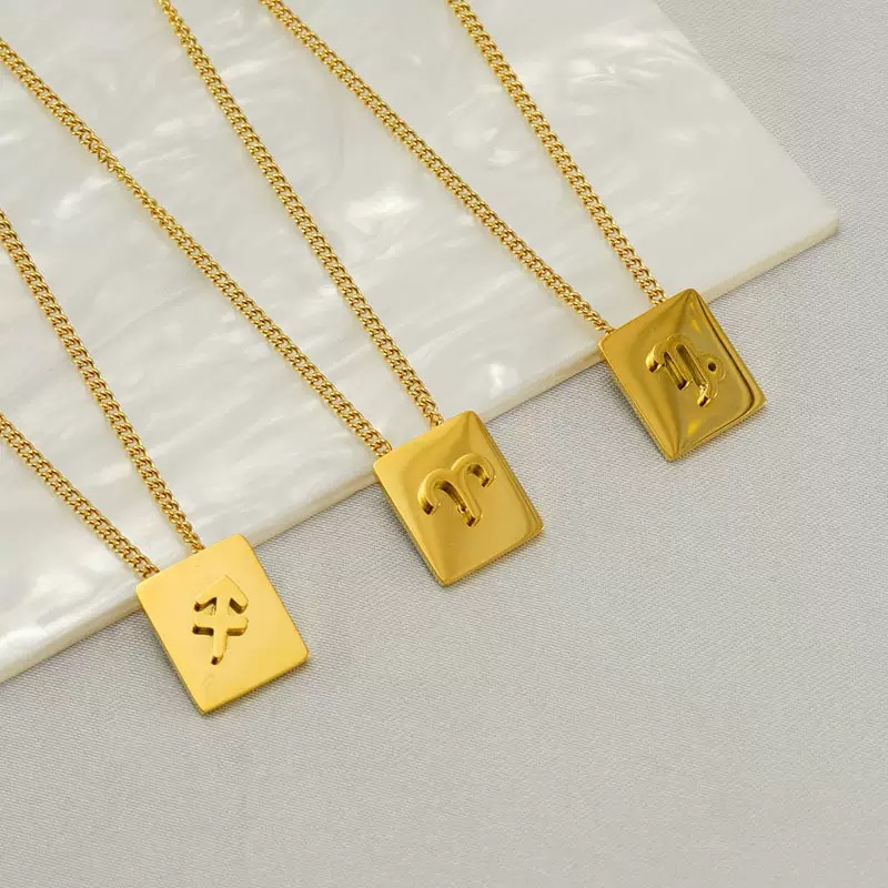 Custom stainless steel three-dimensional square 12 constellations necklace. It's personalized, versatile, exudes a light luxury style, and is a niche collarbone chain.