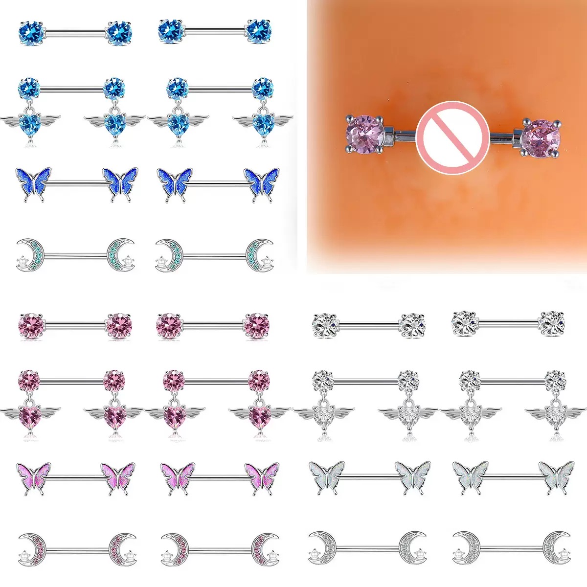 Enamel nipple rings with stainless steel
