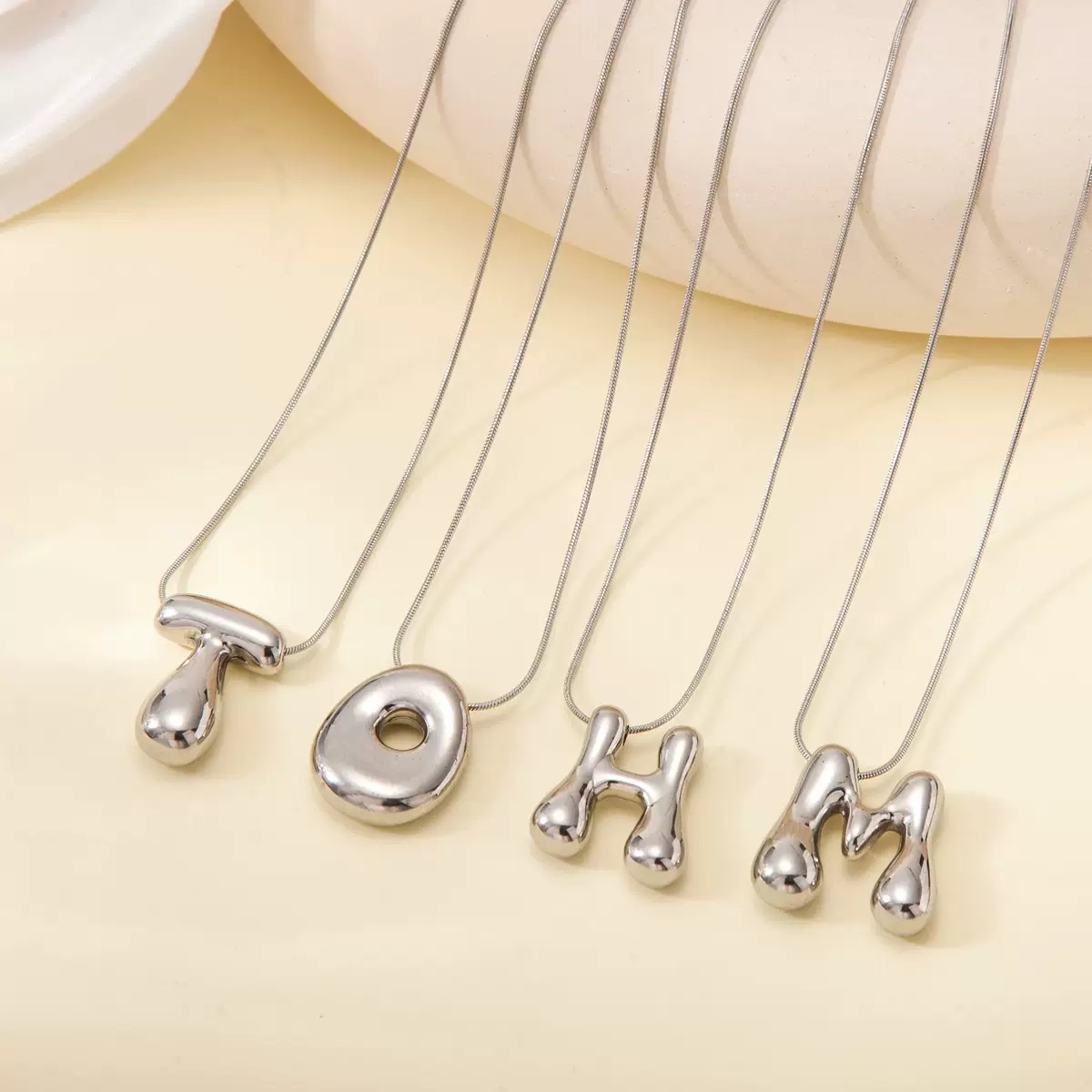 Custom 26 Letters surface bubble stainless Steel Necklaces