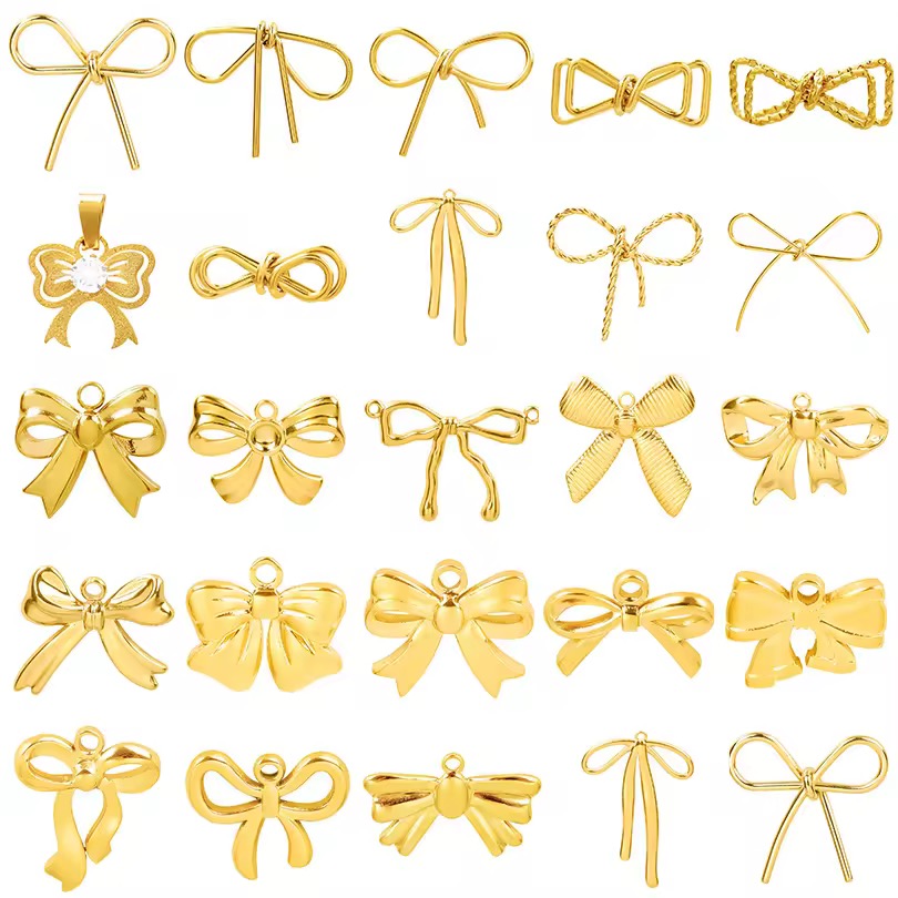 Bowknot series, electroplated 18K gold pendants.