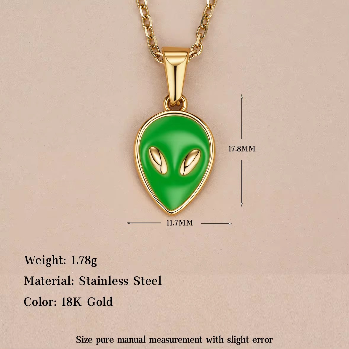 Enamel heart-shaped pendant, 18K gold-plated stainless steel pendant in the shapes of bear, alien and donut, DIY necklaces and accessories for both women and men.
