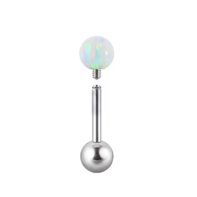 Implant-Grade G23 Titanium Tongue Piercing – Opal Ball Internally Threaded Barbell Jewelry