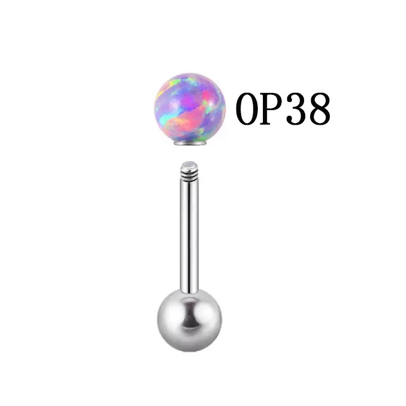Implant-Grade G23 Titanium Tongue Piercing – Opal Ball Internally Threaded Barbell Jewelry