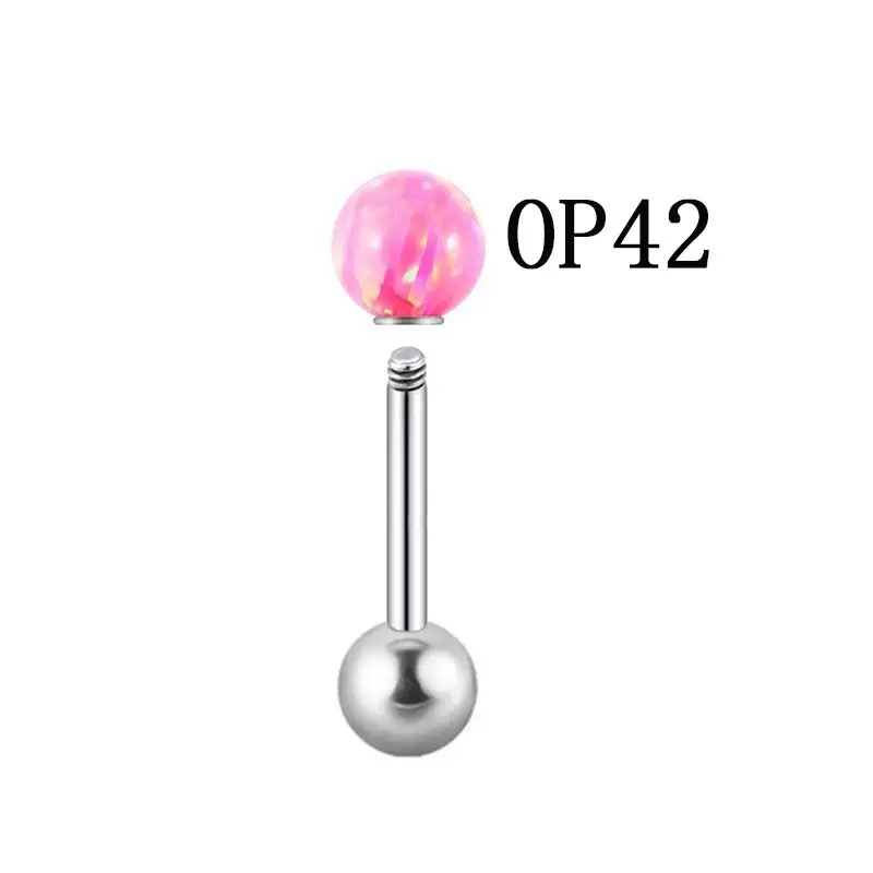 Implant-Grade G23 Titanium Tongue Piercing – Opal Ball Internally Threaded Barbell Jewelry