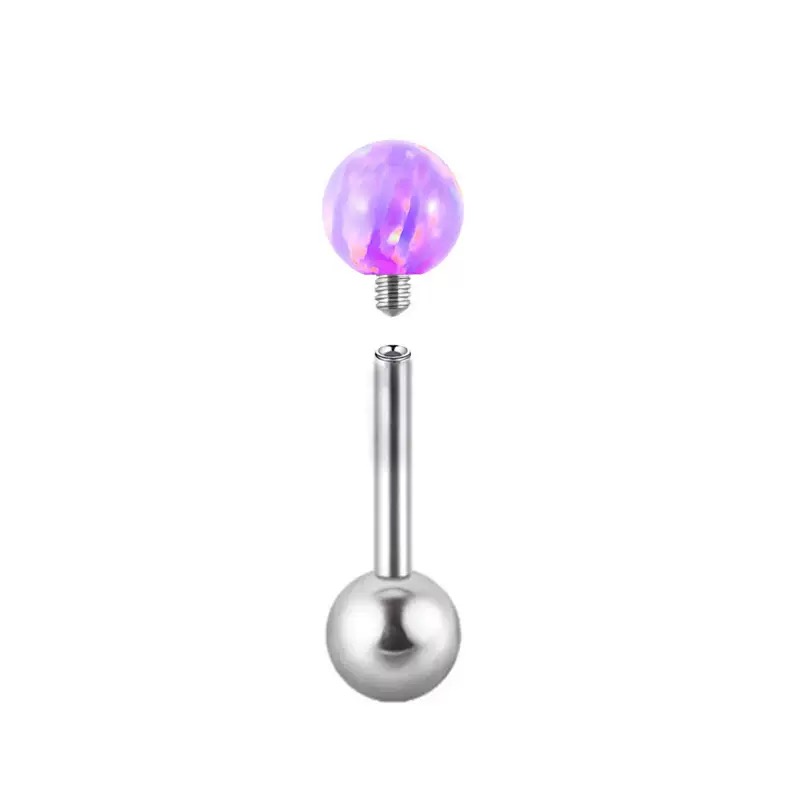 Implant-Grade G23 Titanium Tongue Piercing – Opal Ball Internally Threaded Barbell Jewelry