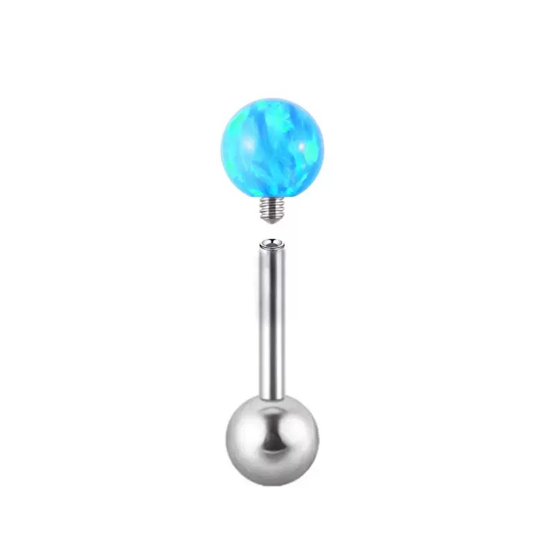 Implant-Grade G23 Titanium Tongue Piercing – Opal Ball Internally Threaded Barbell Jewelry