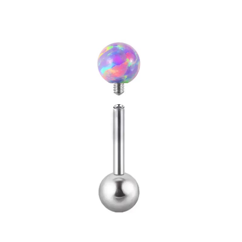 Implant-Grade G23 Titanium Tongue Piercing – Opal Ball Internally Threaded Barbell Jewelry