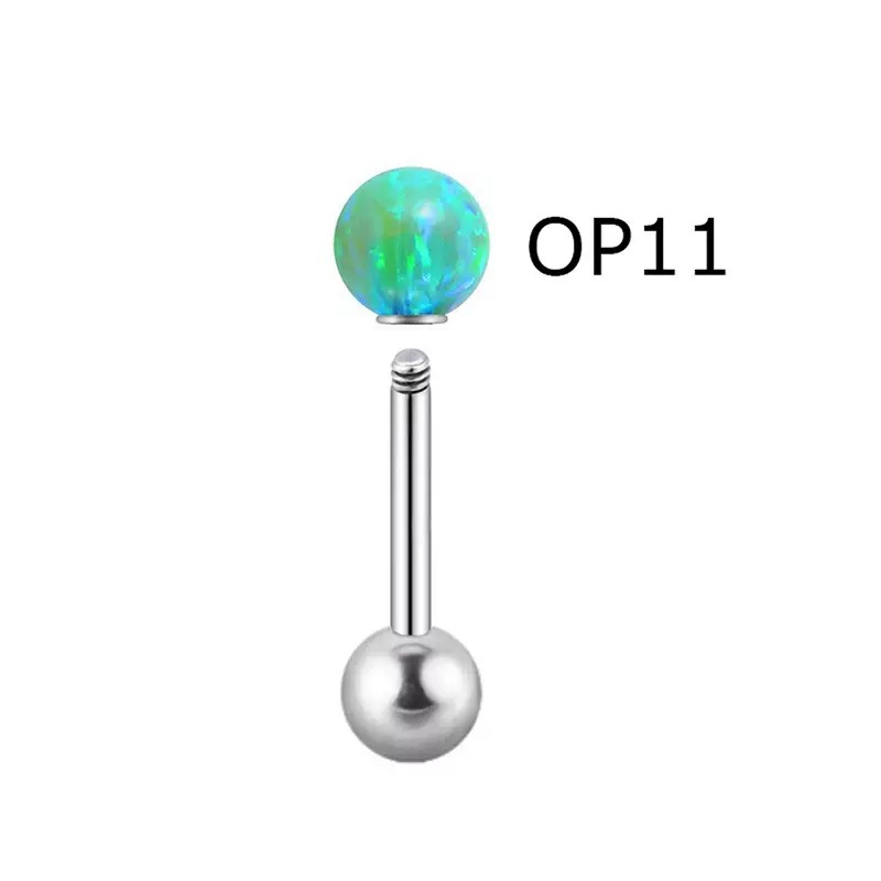 Implant-Grade G23 Titanium Tongue Piercing – Opal Ball Internally Threaded Barbell Jewelry